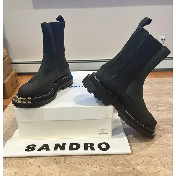 NEW Sandro Liam Chelsea Boot Green Leather Size 37 - Picture 5 of 10